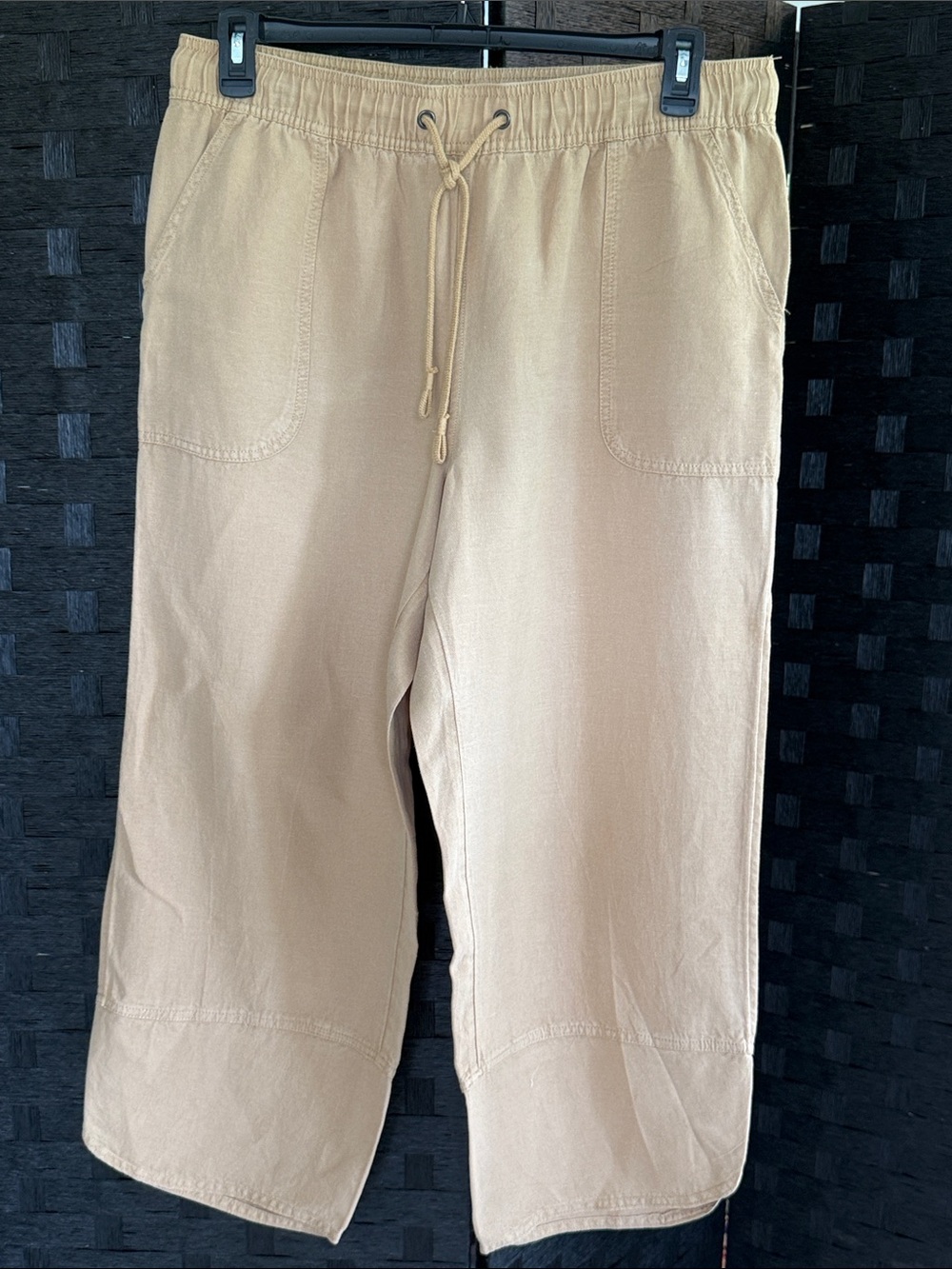Casual Linen Wide-Leg Cropped Pants - Camel Color. Size XL